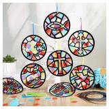 Eersida 32 Pcs VBS Crafts Cross Vacation Bible School Suncatchers Paper DIY Shaped Stained Glass Tissue Paper Kits Bulk for Window Classroom Activities Art Party Decorations Gift