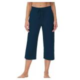Cakulo Womens Capri Pants Wide Leg Yoga Capris Summer High Waisted Casual Lounge Cropped Pants with Pockets Navy S