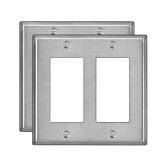 BESTTEN 2 Pack 2-Gang Decor Metal Wall Plate with Protective Film, Standard Size, Decorator Outlet Cover, Industrial Grade Stainless Steel, H4.53â x W4.57â, Brushed Finish, Silver