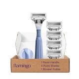 Flamingo Pubic Hair Razor for Women, Shaving Kit, 1 Pubic Razor Handle, 4 Five-Blade Refills, 1 Shower Holder, Starter Set, Full Kit