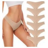 Hellopopgo Seamless Thongs For Women V-waisted No Show Thong Seamless Panties Breathable Underwear Womens 6-Pack,Small