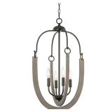 Kira Home Daphne 28  4-Light Farmhouse Pendant Light  Gray Oak Wood Style + Black Finish - Retail: $104