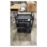 DUMOS 3-Tier Folding Utility Cart, Collapsible Service Cart with 4 Swivel Wheels & Brakes, 120LBS Capacity & Collapsible Storage Rolling Cart for Kitchen, Office, Garden, Garage, Black - Retail: $0