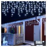 White Christmas Lights Outdoor, 66ft 640 LED Icicle Lights for Outside House with Connectable Clear Wire 8 Modes Timer, Plug in Waterproof for Home Holiday Eaves Yard Roof Party Room Indoor Decoration