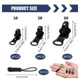 12 Sets Zipper Repair Kit Universal Double-Sided Zipper Replacement Kit 3 Different Size Zippers Fix Repair Kit for Jackets, Backpack, Coats, Tents, Luggage, Bags - Retail: $7