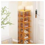 WHITE SEE PHOTOS Bamboo Shoe Rack - Vertical Shoe Rack for Small Spaces, Tall Narrow Shoe Rack Organizer for Closet Entryway Corner Garage and Bedroom,Skinny Shoe Shelf Free Stackable DIY - Space Savi