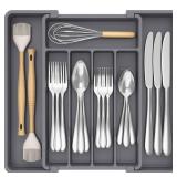Lifewit Silverware Drawer Organizer, Expandable Utensil Tray for Kitchen, BPA Free Flatware and Cutlery Holder, Adjustable Plastic Storage for Spoons Forks Knives, 8.5-14 x 12\', Dark Gray - Retail: $