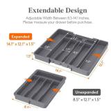 Lifewit Silverware Drawer Organizer, Expandable Utensil Tray for Kitchen, BPA Free Flatware and Cutlery Holder, Adjustable Plastic Storage for Spoons Forks Knives, 8.5-14 x 12\', Dark Gray - Retail: $