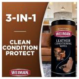 Weiman Leather Cleaner Wipes - Clean Condition UV Protection Help Prevent Cracking or Fading of Furniture, Car Interior, Couch, and Shoes, 2 Pack with Microfiber Cloth - Retail: $20
