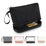 Ethereal Small Makeup Bag, 2 Layers Travel Makeup Bag with Makeup Brush Holder, Cosmetic Bag Black Make up Pouch for Women/Girls - Retail: $12