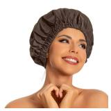 Reusable Shower Cap for Women, Large Waterproof Shower Essentials Bonnet Washable Elastic Band Bath Hair Wrap Hat for Long Hair, Braids(Dark Coffee) - Retail: $10