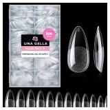UNA GELLA Almond Gel Nail Tips, 504PCS Pre Etched Clear Fake Nails Tips Medium Almond Shape - 12 Sizes Full Cover Soft Acrylic Press On Nail Extensions No C Curve Gift for Diy at Home - Retail: $10