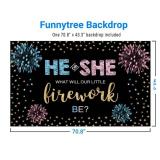 Funnytree Gender Reveal Backdrop He or She Party Fourth of July Blue or Pink Boy or Girl Banner Decoration Stars Photography Background Photobooth Supplies Prop - Retail: $14