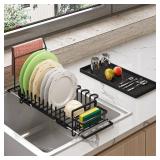 Pre Owned KOSIWU in Sink Dish Drying Rack with Silicone Mat, Expandable Dishes Racks for Kitchen Sink, with Towel Bar, Black - Retail: $21