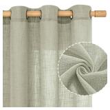 LAMIT Sage Grey Linen Curtains 72 Inch for Living Room 2 Panels, Linen Textured Light Filtering Semi Sheer Bronze Grommet Privacy Panels for Bedroom/Farmhouse, 52 x 72 Inch - Retail: $32