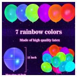 100 Pcs UV Neon Balloons, Neon Glow Party Balloons UV Black Light Balloons Glow in the Dark for Birthday Decorations Wedding Glow Party Supplies Blacklight Reactive Fluorescent - Retail: $8