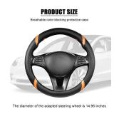Sandfren Carbon Fiber Car Steering Wheel Cover, 15 Inch Breathable PU Leather Vehicle Steering Wheel Protector with Anti-Slip Lining, Soft Automotive Interior Accessory, Universal Fit (Black/Orange) -