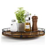 Farmhouse Oak 13\' Lazy Susan Turntable Organizer for Cabinet, Round Wooden Lazy Susan Organization and Storage for Dining Table, Pantry, Kitchen, Countertop, Cupboard,Home Decor, Walnut Wood - Retail