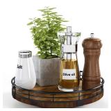 Farmhouse Oak 9\' Lazy Susan Turntable Organizer for Cabinet, Round Wooden Lazy Susan Organization and Storage for Dining Table, Pantry, Kitchen, Countertop, Cupboard,Home Decor, Walnut Wood - Retail: