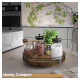 Farmhouse Oak 9\' Lazy Susan Turntable Organizer for Cabinet, Round Wooden Lazy Susan Organization and Storage for Dining Table, Pantry, Kitchen, Countertop, Cupboard,Home Decor, Walnut Wood - Retail: