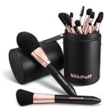 Silkpuff Makeup Brushes Set 15 Pcs Professional, Travel Makeup Brushes With Brush Case, Pearlescent Wood Handle, Premium Cruelty-Free Synthetic Fiber Hair, Foundation Concealer Eye Shadow Blushï¼B