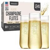 DECADORN Clear Stemless Champagne Flutes Plastic 24 Pack - 9oz Plastic Champagne Glasses - Durable and Sturdy Mimosa Glasses For Parties - Shatterproof, Recyclable, BPA-Free, Smooth Rims. - Retail: $2