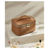 Prite Makeup Bag, Large Capacity Portable Travel Cosmetic Bag, Waterproof Makeup Organizer for Women with Handle and Divider (001 Brown) - Retail: $20