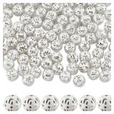 SUNNYCLUE 1 Box 120Pcs Silver Round Hollow Bead Brass Filigree Beads Bulk Metal European Vintage Tibetan Antique Loose Spacer Ball Small Beads for Jewelry Making DIY Necklace Bracelet Crafts Women - R