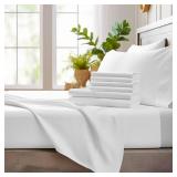 Bamboo Bay 6 Piece King Size Sheet Set, 100% Viscose Made from Bamboo, Breathable, Ultra Soft Cooling Bed Sheet for Hot Sleepers, Beddings with Deep Pockets Fit 16\' Mattress, White - Retail: $120