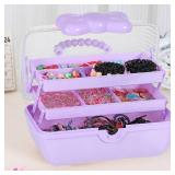 CRACKED PLASTIC Huniupore Hair Accessories Organizer for Girls Headbands, Clips, Ties Baby Girl Supplies, Lockable Three-layer Folding Craft Organizers and Storage Plastic Jewelry Box,10.8 * 5.9 * 5.7