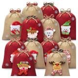 PHOTO FOR REFERENCE SEE PHOTO FOR DESIGN 12Pcs Burlap Christmas Gift Bags with Drawstring, 8x10in 3D Doll Christmas Goody Gift Bags Small Jute Xmas Candy Bag, Linen Treat Reusable Xmas Gifts Wrapping 