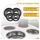4 Pack Black Cooktop Drip Pans, Compatible with GE Hotpoint Stove. Include 2 Pcs 6'' Range Replacement Drip Pans and 2 Pcs 8 '' Burner Drip Pans for Electric Stove Top - Retail: $22