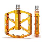 Bike Pedals 9/16 Inch - Bicycle Pedals with Reflectors - 3 Sealed Bearings MTB Pedals Wide Platform Pedals for Mountain Bike, BMX, Road Bike Pedals (Gold) - Retail: $27