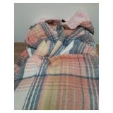 Dokotoo Fashion 2025 Winter Clothing for Women Plaid Shacket Jacket Women Sherpa Lined Fleece Fur Hooded Button Up Long sleeve Flannel Shirts Fluffy Warm Thick Oversized Outwear Coat Pockets Pink M - 