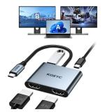 USB C to Dual HDMI Adapter 4K@30Hz, KOZYC USB C Hub Multiport Adapter with 2xHDMI, USB 3.0, 100W PD, Support USB C to HDMI Splitter Extended Display for MacBook Pro (MST is not Supported on MacOS) - R