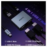 USB C to Dual HDMI Adapter 4K@30Hz, KOZYC USB C Hub Multiport Adapter with 2xHDMI, USB 3.0, 100W PD, Support USB C to HDMI Splitter Extended Display for MacBook Pro (MST is not Supported on MacOS) - R