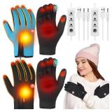 Skicuff 2 Pairs Heated Gloves USB Electric Touchscreen Heated Glove Liners Unisex Washable Winter Hand Protectors with 3 Temperature Adjustment for Indoor Home(Black, Sky Blue,Wide,Zipper Style) - Ret