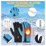 Skicuff 2 Pairs Heated Gloves USB Electric Touchscreen Heated Glove Liners Unisex Washable Winter Hand Protectors with 3 Temperature Adjustment for Indoor Home(Black, Sky Blue,Wide,Zipper Style) - Ret