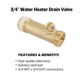 3/4\' MIP x MHT Brass Water Heater Drain Valve, Threaded Connection Drain Valve - Retail: $18