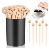 100 PCS Coffee Stirrer and Holder Set 6 inch Wooden Coffee Stirrers with Round Ends Disposable Coffee Stir Sticks Beverage Stirrer Sticks Plastic Drink Stirrer Holder for Cafe Drink Stations Bar - Ret