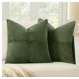 MIULEE Moss Green Decorative Euro Sham Pillow Covers 24x24 Inch for Bed Couch Sofa Spring Decor Pack of 2 Boho Farmhouse Throw Pillows Soft Cross Corduroy Patchwork Textured Cushion Cases - Retail: $3