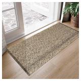 LEEVAN Washable Kitchen Rug 2' x 4.3', Natural Bathroom Runner Rug, Reversible Small Hallyway Rug, Farmhouse Low Profile Front Door Mat, Modern Bedroom Carpet for Foyer Laundry/Proch Decor - Retail: $