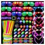MIBOTE 269Pcs Led Light Up Toys Party Favors Glow in the Dark Party Supplies for Kid/Adults Halloween with Light Up Glasses,Rings,Fidget Spinner Bracelets,100 Glow Sticks Bulk Party Pack DIY Glow - Re
