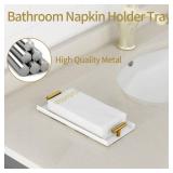 STWWO Napkin Holder for Bathroom, Guest Towel Holder Tray for Bathroom, White Guest Napkin Holders with Golden T-Handle, Disposable Hand Towel Tray for Guest Room, Table, Kitchen - Retail: $8