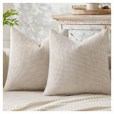 MIULEE Pack of 2 Couch Throw Pillow Covers 18x18 Inch Neutral Beige Modern Boho Accent Decorative Pillow Covers Soft Chenille Farmhouse Cushion Covers for Home Decor Bed Sofa Living Room - Retail: $10