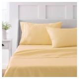 Martha Stewart 100% Cotton Queen Sheets Set - 4 Piece, Soft, Smooth, Durable, Easy Care, 16\' Deep Pocket Sheets, Bedding Sheets, Sateen Sheets, 1 Flat, 1 Fitted, 2 Pillowcases, Dorm Essential, Yellow