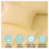 Martha Stewart 100% Cotton Queen Sheets Set - 4 Piece, Soft, Smooth, Durable, Easy Care, 16\' Deep Pocket Sheets, Bedding Sheets, Sateen Sheets, 1 Flat, 1 Fitted, 2 Pillowcases, Dorm Essential, Yellow