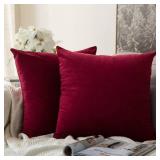 MIULEE Pack of 2 Velvet Soft Solid Decorative Throw Pillow Covers Burgundy Pillowcases for Sofa Bedroom Couch Car,18x18 Inch Wine Red - Retail: $15