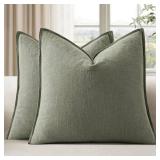 EMEMA Throw Pillow Covers Decorative Linen Pillow Covers 22x22 Inch Light Olive Green Boho Farmhouse Neutral Couch Throw Pillows for Bed Pack of 2 Accent Pillowcase Modern Sofa Cushion Livingroom Home
