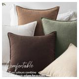 EMEMA Throw Pillow Covers Decorative Linen Pillow Covers 22x22 Inch Light Olive Green Boho Farmhouse Neutral Couch Throw Pillows for Bed Pack of 2 Accent Pillowcase Modern Sofa Cushion Livingroom Home